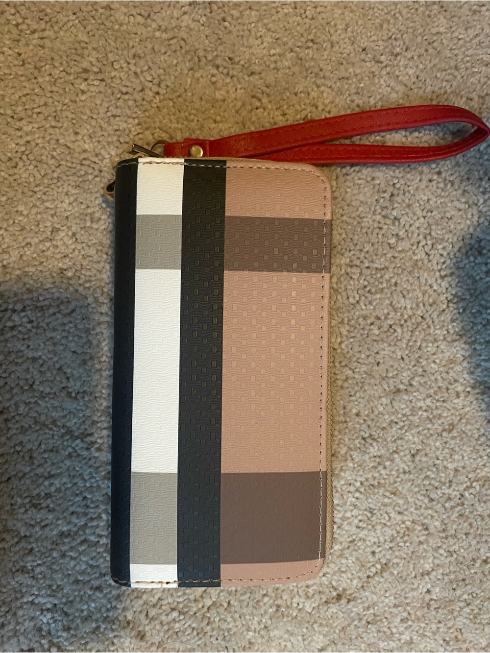 Striped Wristlet Wallet - Blush, Black & White